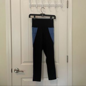 Aerie Active Crop Black Blue Mesh Panel Leggings
